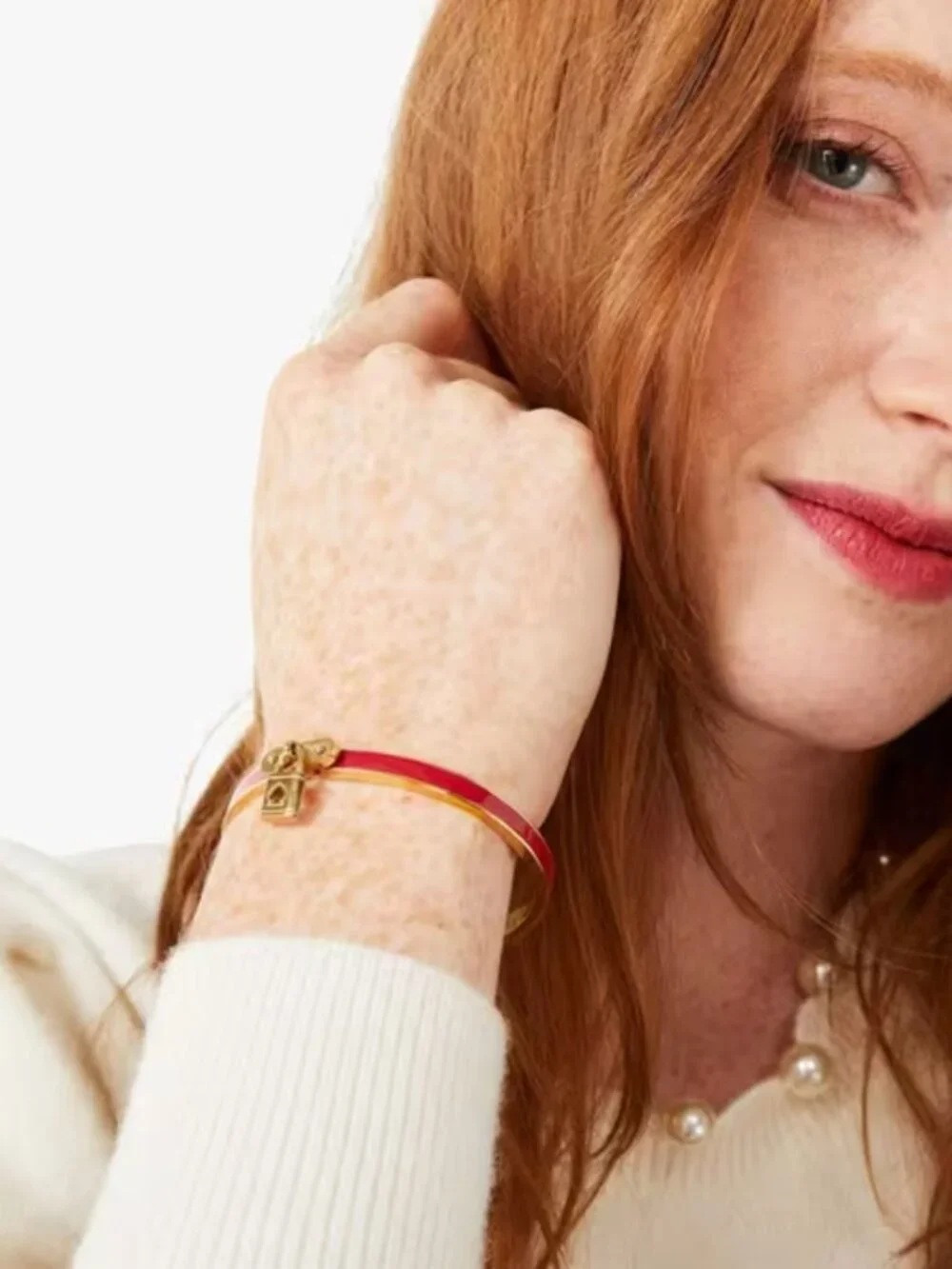 Kate Spade Lock & Spade Charm Bracelet in Red and Gold - Picture 2 of 6